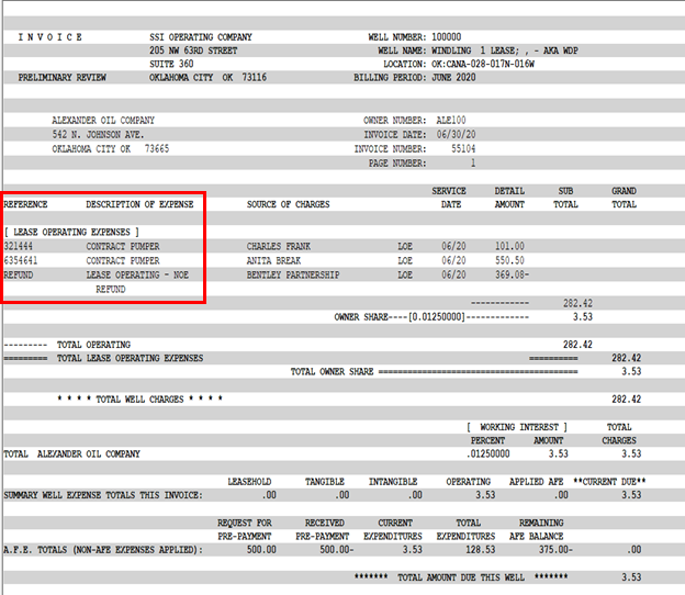 image of Ebassi software indicating where the reference and description of expense is