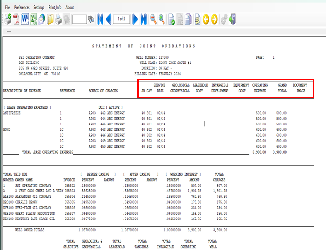 image of Ebassi software indicating where a breakdown of each expense is located